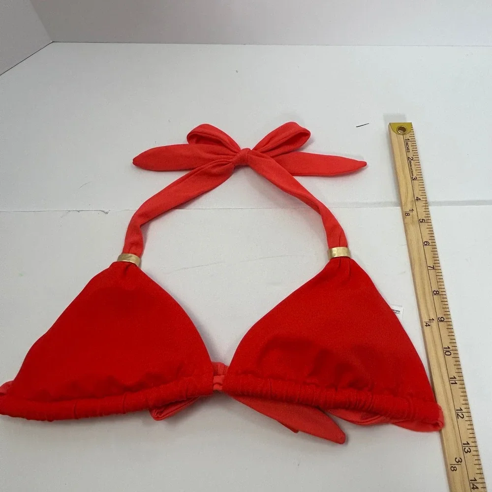 Boden Orangish Red Triangle Bikini‎ Top Gold Hardware Halter US 6 S028